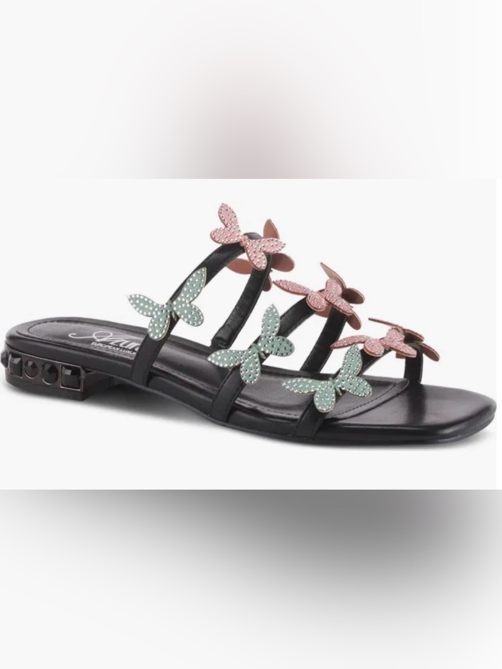 NWOB! Azura by Spring Step Liron Butterfly Slide Sandal,BLACK MULTI, 41 (9.5/10)